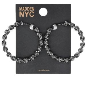 MADDEN NYC BLACK TEXTURED TWIST HOOP EARRINGS